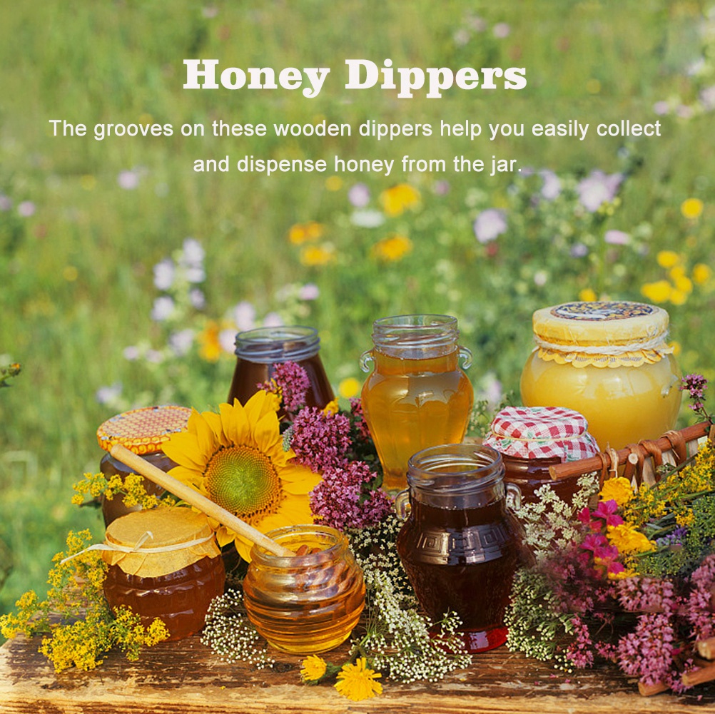 #1 Honey Dipper Household Wooden Mini Jam Honey Dipper Jar Dispensing Collecting Stirring Rod Stick 50Pcs/set Stirring Stick 